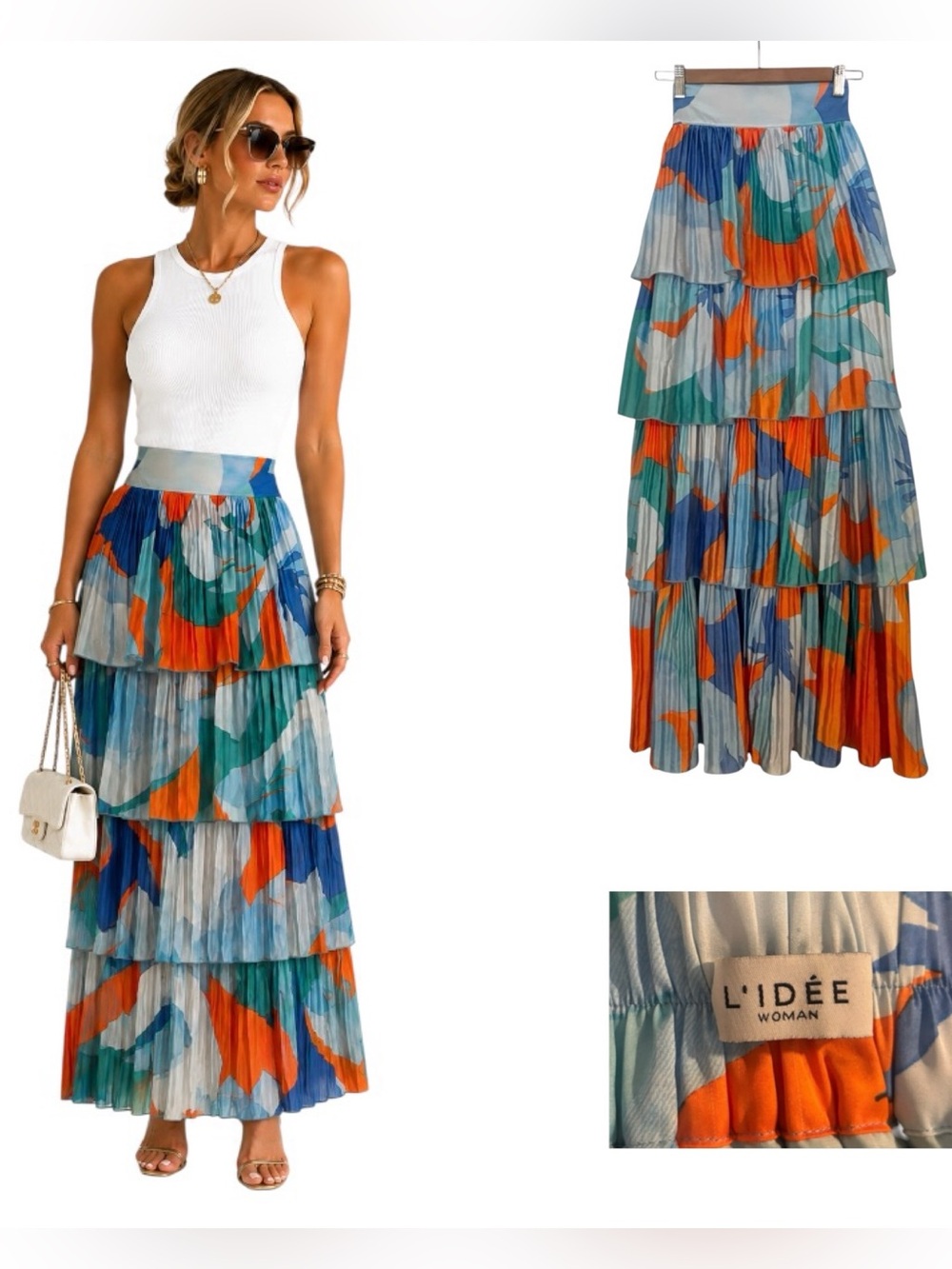 L’Idee Colorful Fitted Tiered Maxi Skirt